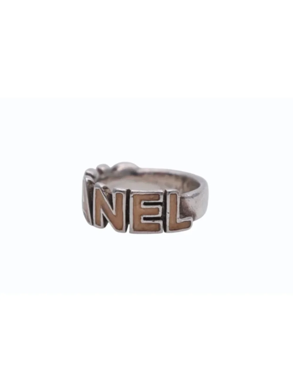 Chanel Round Logo Ring 00 Silver Ivory